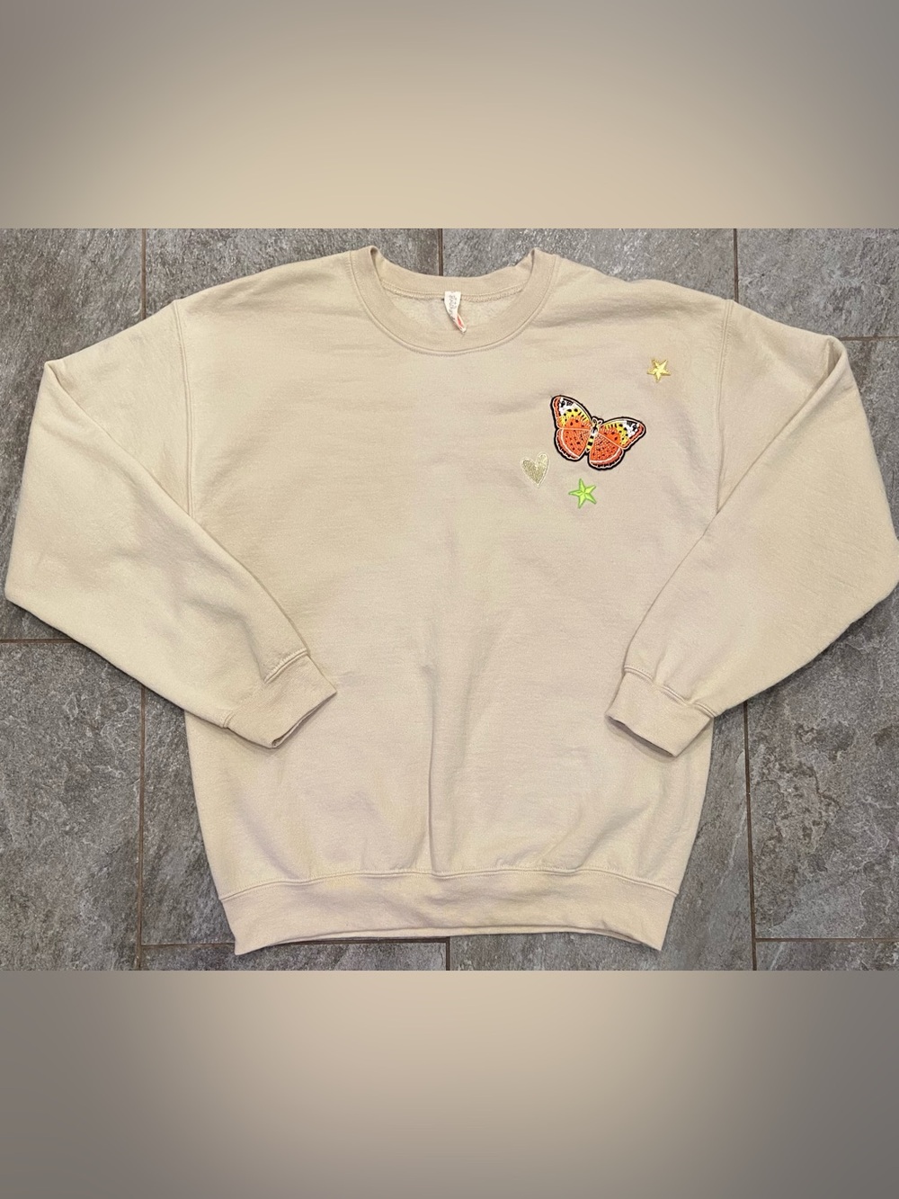 In Stitchesd EmbrooCream Crewneck - Women’s Large NWOT